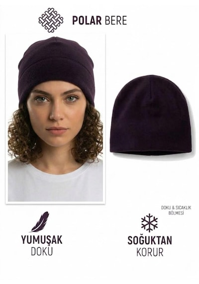Qulothes Qu-tex Extra Kalın Termal Polar Soğuk Geçirmez Bere Unisex Pamuklu Kışlık Şapkaa Mor