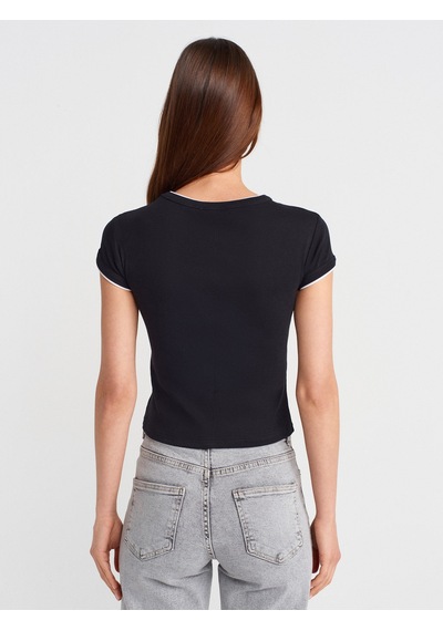 Dilvin 31750 Kontrast Kısa Kollu Tshirt-siyah Siyah