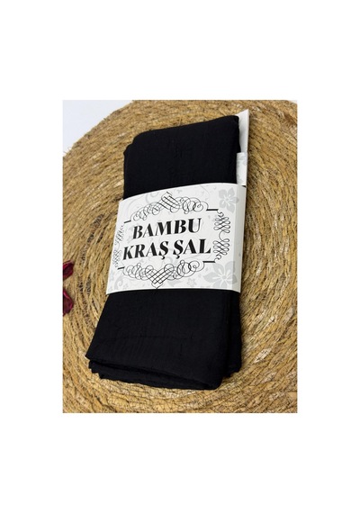Flora Tekstil Bambu Kraş Şal Modeli - Ütü Gerektirmeyen Siyah