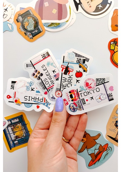 Tatil Ve Seyahat Temalı Sticker Paketi 30 Parça Su Geçirmez Travel Valiz Laptop Termos Telefon Etiket Seti Diğer