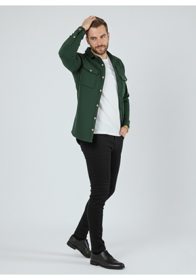 Yxc Trend Maker Erkek Slim Fit Düğmeli Yaka Çift Cepli Düz Siyah Polar Erkek Gömlek Yeşil Yxc Trend Maker Erkek Slim Fit Düğmeli Yaka Çift Cepli Düz Siyah Polar Erkek Gömlek Yeşil