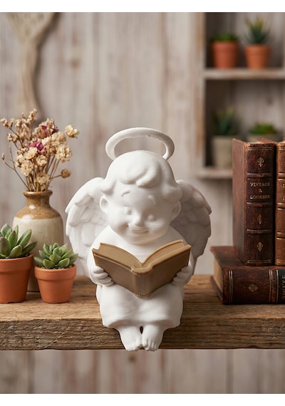 Kitap Okuyan Melek Figürü Dekoratif Biblo .