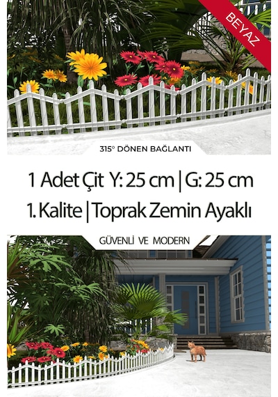 Dekoratif Plastik Bahçe + Peyzaj Çiti 1 Adet Toprak Ayaklı 25 x 25 CM Beyaz