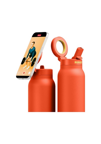 Ringo Pro Manyetik Telefon Tutuculu Termal Paslanmaz Çelik Su Şişesi Pipetli Kapak 24 Oz / 710 Ml Turuncu