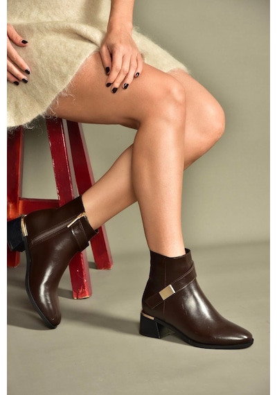Fox Shoes V518047009 Kahverengi Kalın Alçak Topuklu Kadın Bot Kahverengi