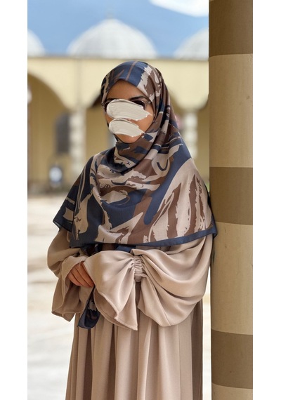 Qalortex Scarf Pamuklu Soft Âmine Desen Eşarp-indigo/kahve İndigo/kahve