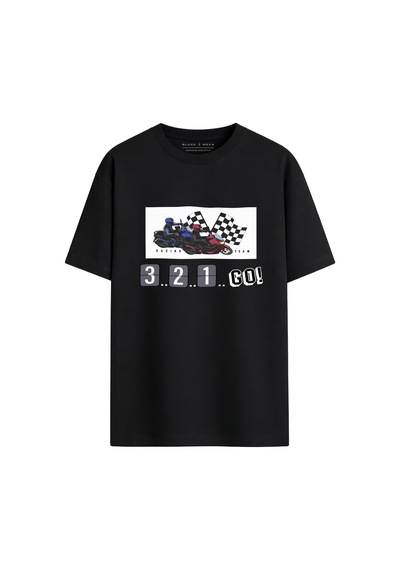 Black Nova Oversize Baskılı Unisex %100 Pamuk T-shirt Racer Siyah