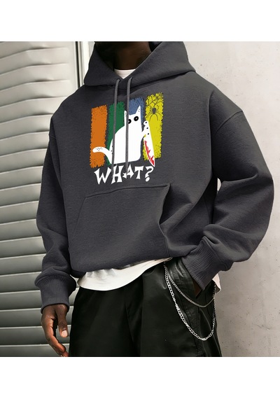Startmore Startmoredoubtful Cat Handing Knife Prints Casual Warm Hoody Men Trendy Loose Sweatshirts Basic Simple Antrasit