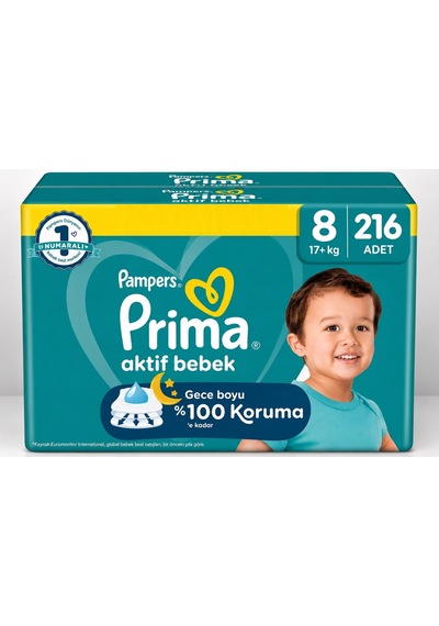 Prima Bebek Bezi 8 Beden 17+ Kg Xxx Large 216 Adet Süper Ultra Pk 8 Numara