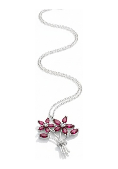 Çekirdekjewelry 925 Ayar Gümüş Kırmızı Taşlı Buket Kolye Gri
