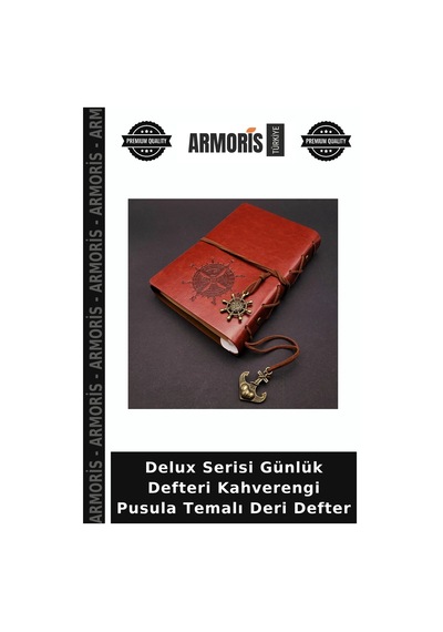 Delux Serisi Günlük Defteri Kahverengi Pusula Temalı Deri Defter Çok Renkli