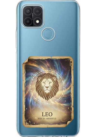 Oppo A15 İle Uyumlu Burç Kartları Aslan Tasarımlı Şeffaf Silikon Kılıf Şeffaf