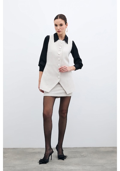 Sateen Düğmeli Tüvit Yelek - Taş-135716 TAŞ Taş