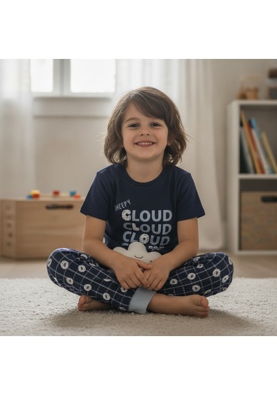 Bonbon Çocuk Cloud Baskılı Lacivert Renk 2'li Takım Cb1043