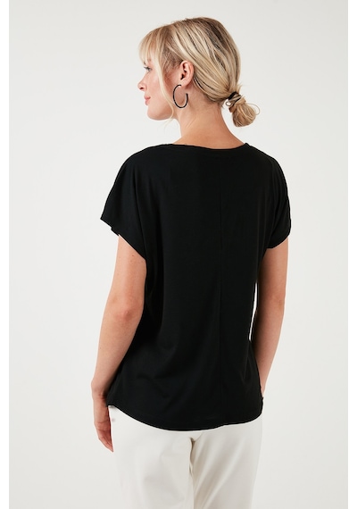 Lela Baskılı Bisiklet Yaka Regular Fit Bayan T Shirt 6671004 Siyah