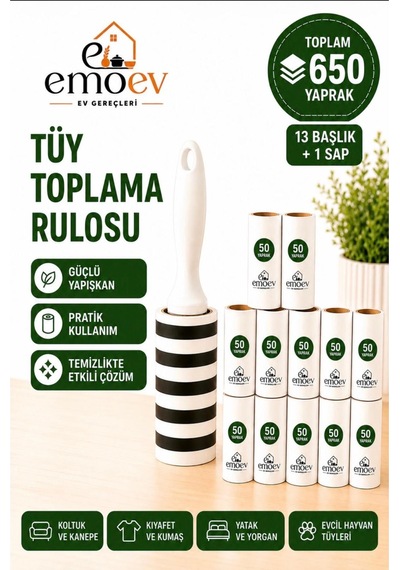 Tüy Toplayıcı Rulosu Seti 13 Başlık 650 Yaprak Kedi Köpek Tüyü Ve Toz Toplayıcı Mega Paket