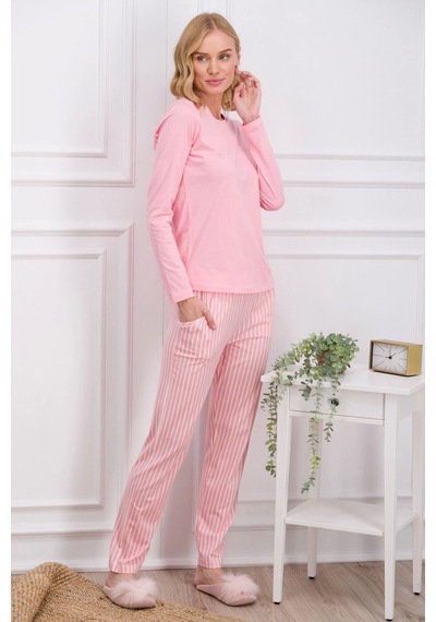 Pierre Cardin 8766-s Kadın Uzun Kol Pijama Takımı - Pembe - L Pembe