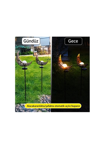 Güneş Enerjili Ay Figürlü 85 Cm Solar Bahçe Lambası Dekoratif Kazıklı Dış Mekan Sıcak Beyaz Led Aydınlatma