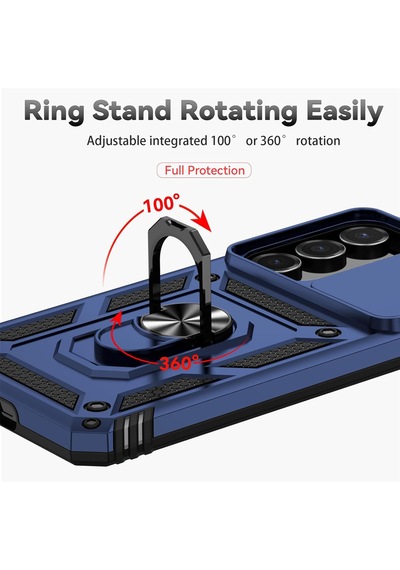 Samsung Galaxy S26 İle Uyumlu Kılıf Magnetik Standlı Kamera Korumalı Sürgülü Kapak Lacivert