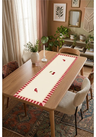 Vivanni Home Yıkanabilir Dikdörtgen Runner Günlük Kullanıma Uygun, Pratik Ve Uzun Ömürlü Kiraz Beyaz