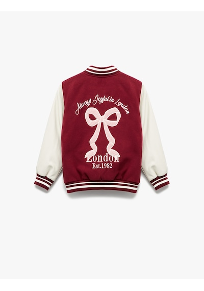 Koton Kurdele İşlemeli Uzun Kollu Bomber Kolej Ceket Bordo 6wkg20005aw Bordo