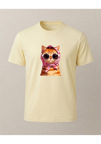 Başörtülü Sarı Kedi -sarman- Baskılı T-shirt