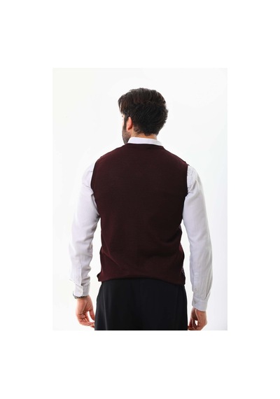 Pelikan Erkek V Yaka Desenli Yün Süveter 4p17 Bordo
