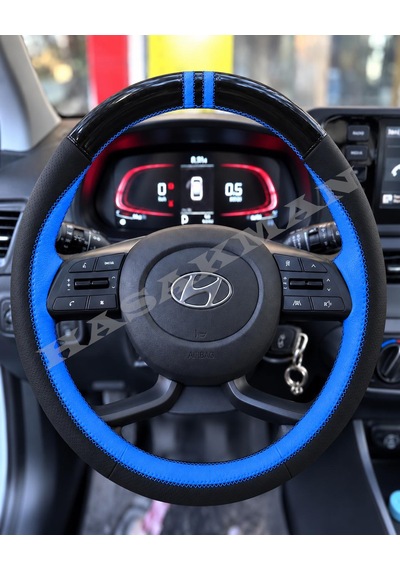 Hyundai Bayon Dikme Direksiyon Kılıfı Parlak Siyah Mavi Detaylı Mavi Çift Yüzük Ve Dikiş 2021-2026