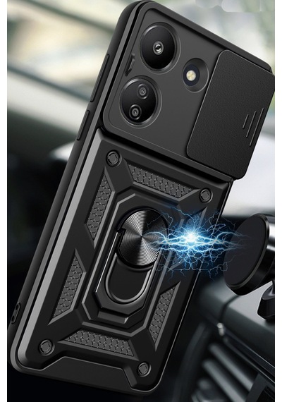 Newface Xiaomi Redmi 13c Kılıf Pars Lens Yüzüklü Silikon - Yeşil Yeşil