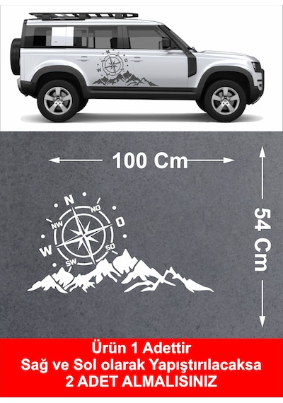 Dağ Ve Pusula Sticker - 4x4, Offroad, Kamp Sticker - Araba Oto Motosiklet Karavan Cam Sticker - 02171 100 Cm