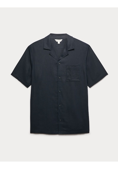 Marks & Spencer Keten Karışımlı Pijama Üstü T07001351a Lacivert