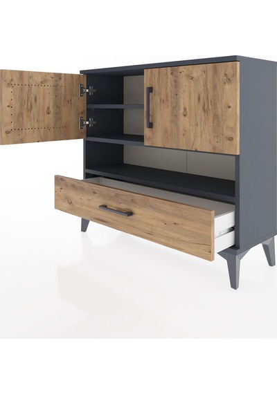 Arges Şifonyer 3 Raflı Tek Çekmeceli 2 Kapaklı 88x30x80 Antrasit-çam Antrasit