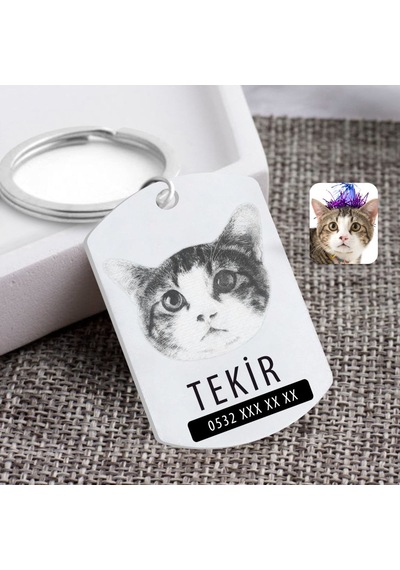 Bk Gift Kişiye Özel Karakalem Evcil Dost Kedi Pleksi Künye Diğer