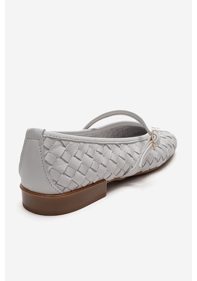 Luvishoes Yevora Beyaz Örgü Hakiki Deri Bantlı Kadın Babet Ayakkabı