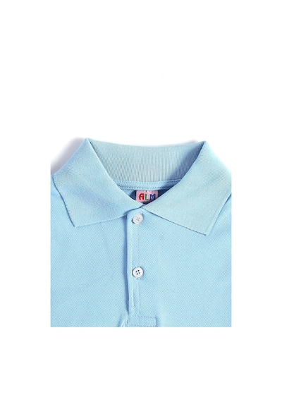 Mavi Kısa Kol Düz Renk Yakalı 6-17 Yaş Çocuk Okul Lakos Tişört Polo Yaka T-shirt Mavi