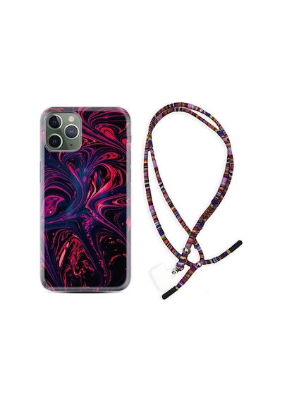 Apple Uyumlu  iPhone 11 Pro Max Kılıf Rasta Boyun Askılı Red Damage 1682