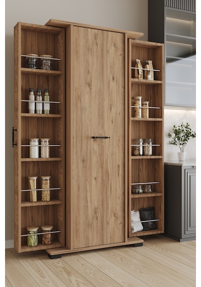 Aeka Ae-3083 Hazal Çok Amaçlı Mutfak Dolabı 3 Kapaklı 15 Raflı Kiler Dolabı Modern Tasarım 170x138x77,5 Çam
