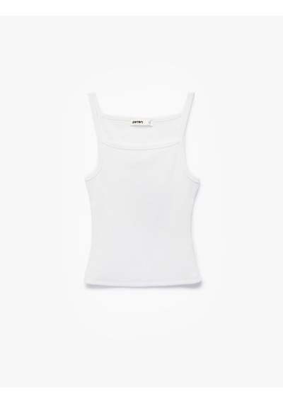 Koton Slim Fit Ribanalı Kolsuz Kare Yaka Bluz Beyaz 6sak10235ek