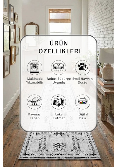 Yıkanabilir Yolluk 124 Gri