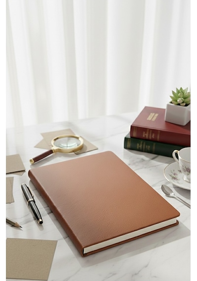 A4 Kareli Defter 160 Yaprak 1 Adet Kahverengi Termo Deri Kapaklı Defter 21x29cm Okul Defteri Kareli Defter Deri Kapaklı