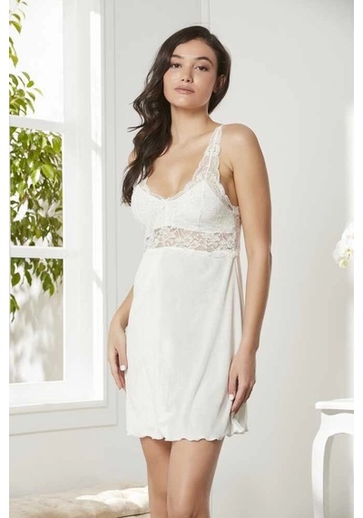 Modadua Pierre Cardin 4045 Kadife Saten Dantelli Gecelik Ve Sabahlık Takımı Ekru