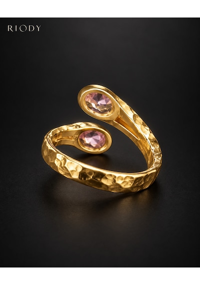 Riody Regard Rosé Gold Kaplama Pembe Kedi Gözü Taşlı Ayarlanabilir Açık Kadın Yüzük Altın Sarısı