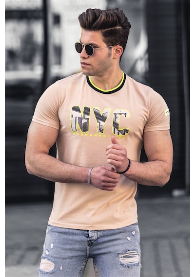 Madmext Camel Baskılı Erkek Tişört 4606 Camel
