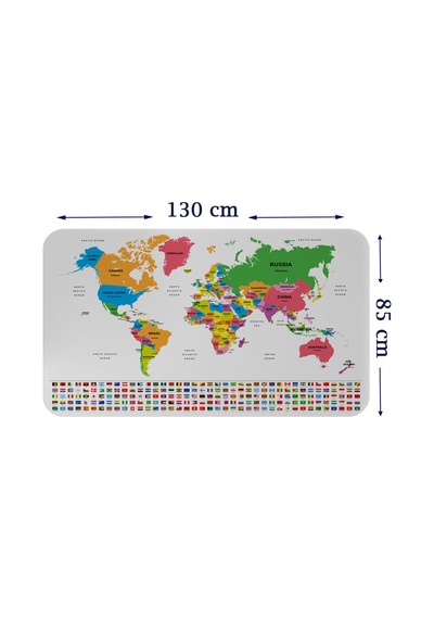 Ülke Bayrak Lı Eğitici Başkent Detaylı Atlası Dünya Haritası Duvar Sticker-85x130-3833 Çok Renkli