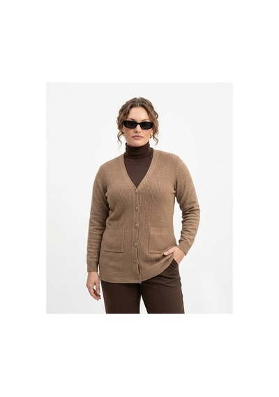 Onno Style Women Çelik Örgü Klasik Jakarlı Ceket Vizon