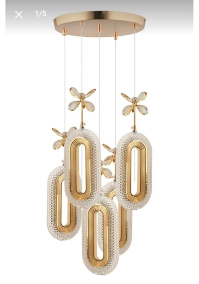 Bohem Aydınlatma 5'li Gold Sarkıt Elips 3 Renk Led Modern Avize Gold