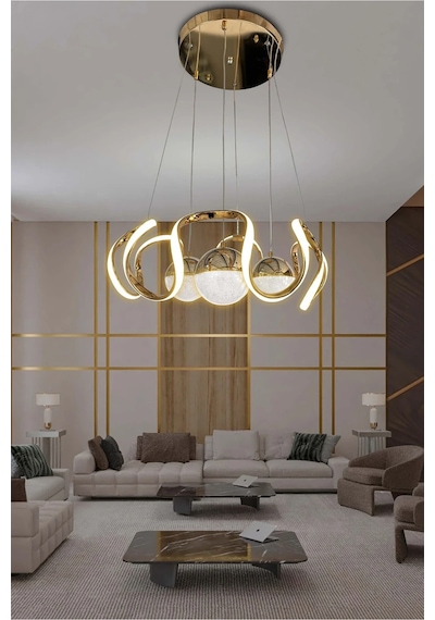 Arya 3 Renk Modern Sarkıt 3 Toplu Led Avize Powerled - Beyaz Işık - Gold Gold