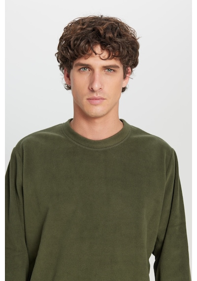 AC&Co / Altınyıldız Classics Erkek Hakı Standart Fit Normal Kesim Bisiklet Yaka Sweatshirt Polar Haki