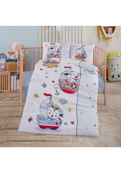 Clasy %100 Pamuk Ranforce Bebek Nevresim Takımı Teddy's V1 Mavi Mavi