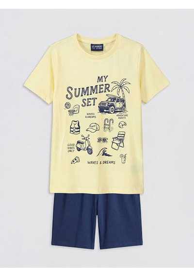 Lc Waikiki Sarı Baskılı Erkek Çocuk Şortlu Pijama Takımı